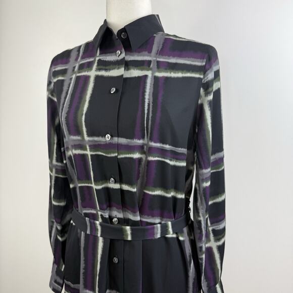 New Banana Republic Black Striped Full Button Shirt Dress Small Fall 24 Belted - Picture 4 of 11
